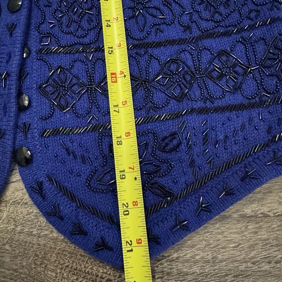 Vintage Worthington Beaded Vest Knit Wmns Sz LP Royal Blue Holiday Party 90s - Picture 7 of 9